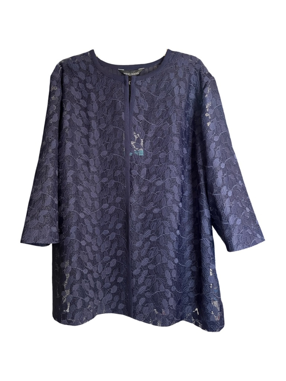 Ming Wang Heritage Fit Jacket Navy Blue Floral Lace Knit Size 2X New